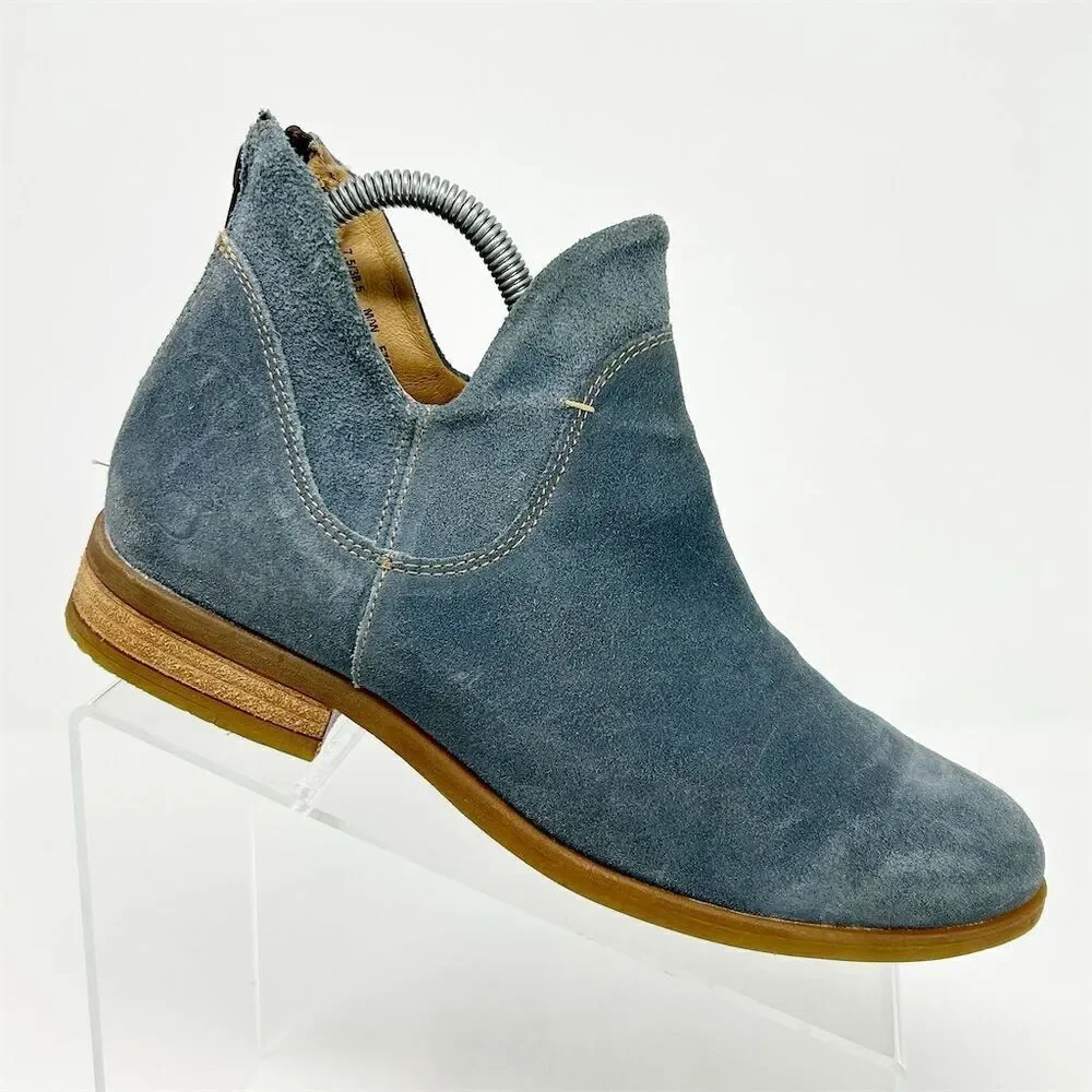 Born Women's Arula Blue Suede Ankle Booties Size 7.5 Casual Fall Back Zipper